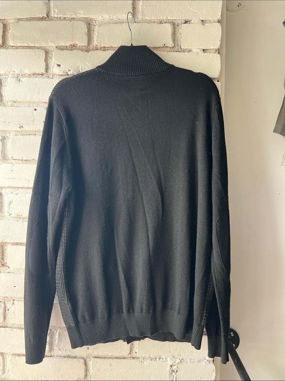 50% merino wool Black Button-Up Knit Cardigan with Zipper Pockets and mockneck - Picture 6 of 7